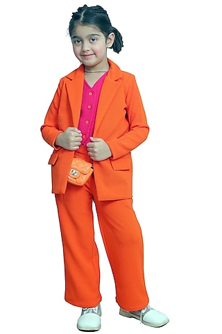 Orange Crepe Blazer set For Girls by Sassy Kids