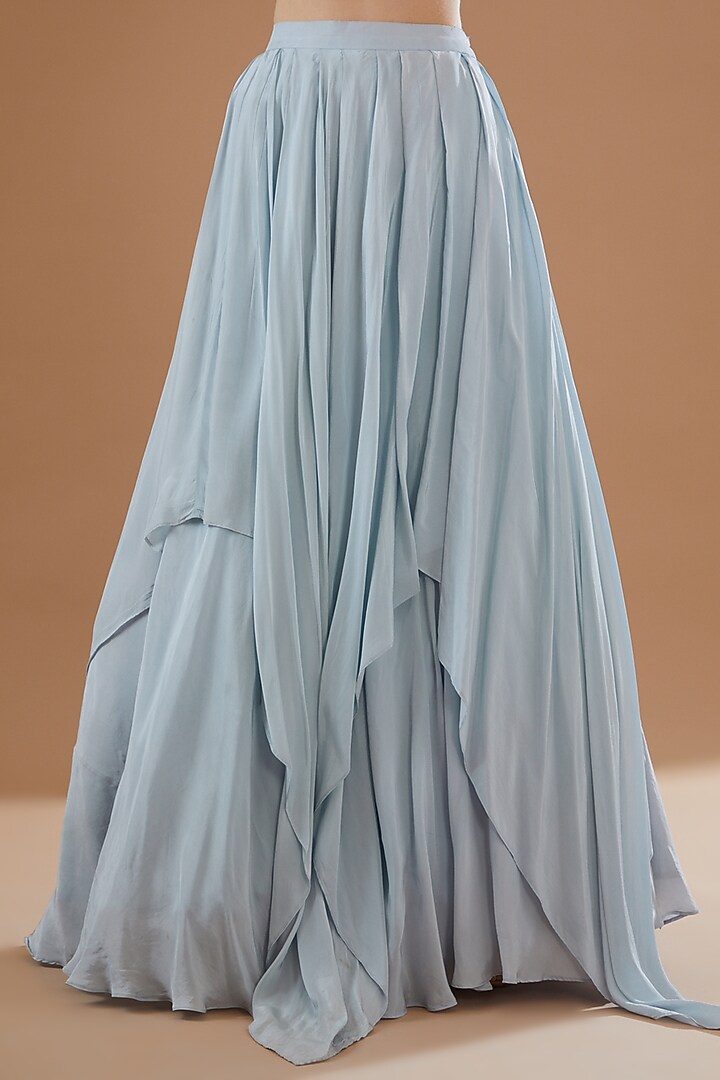 Ice Blue Viscose Crepe & Viscose Georgette Draped Gharchola Wedding Lehenga Set by Sangeeta Swati at Pernia's Pop Up Shop