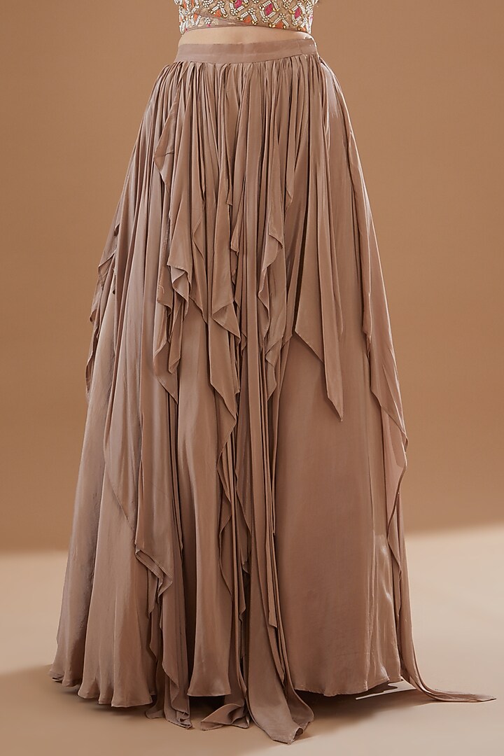 Nude Viscose Crepe & Viscose Georgette Draped Gharchola Wedding Lehenga Set by Sangeeta Swati at Pernia's Pop Up Shop
