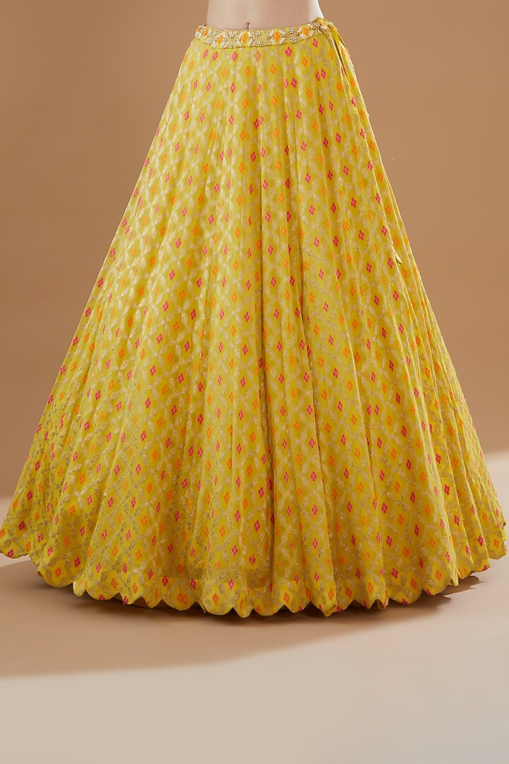 Yellow Viscose Georgette Hand Embroidered Wedding Lehenga Set by Sangeeta Swati at Pernia's Pop Up Shop