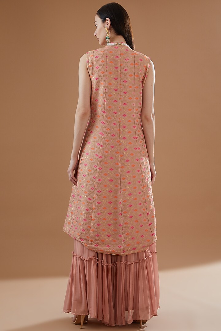 Peach Viscose Georgette Embroidered Jacket Lehenga Set by Sangeeta Swati at Pernia's Pop Up Shop