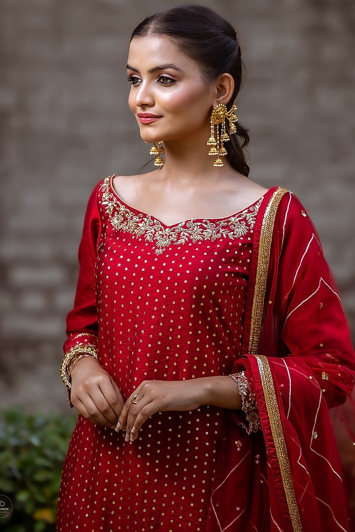 Maroon Dupion Silk Gharara Set by Sangeeta Swati at Pernia's Pop Up Shop