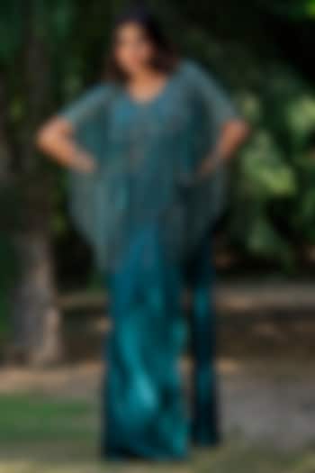 Green Viscose Crepe Draped Wedding Saree Set by Sangeeta Swati at Pernia's Pop Up Shop