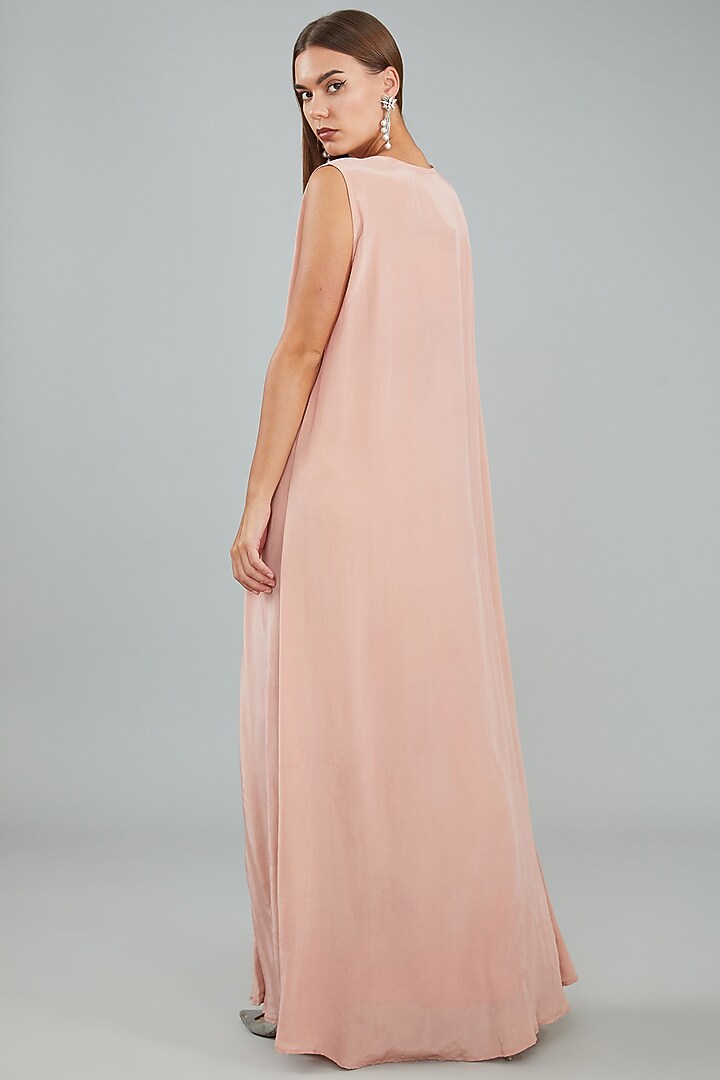 Rose Pink Viscose Crepe Draped Lungi Skirt Set by Sangeeta Swati at Pernia's Pop Up Shop