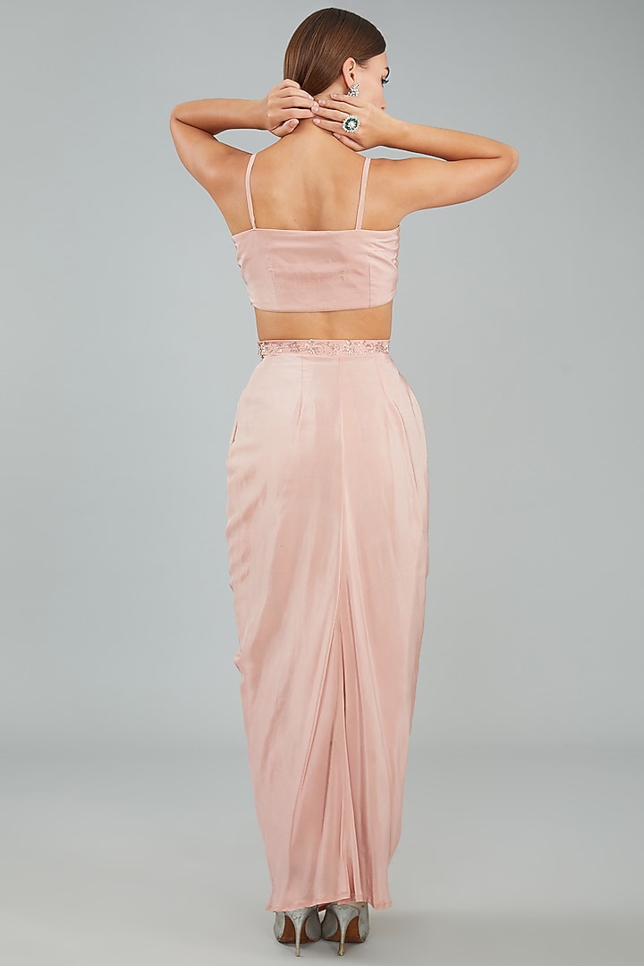 Rose Pink Viscose Crepe Draped Lungi Skirt Set by Sangeeta Swati at Pernia's Pop Up Shop