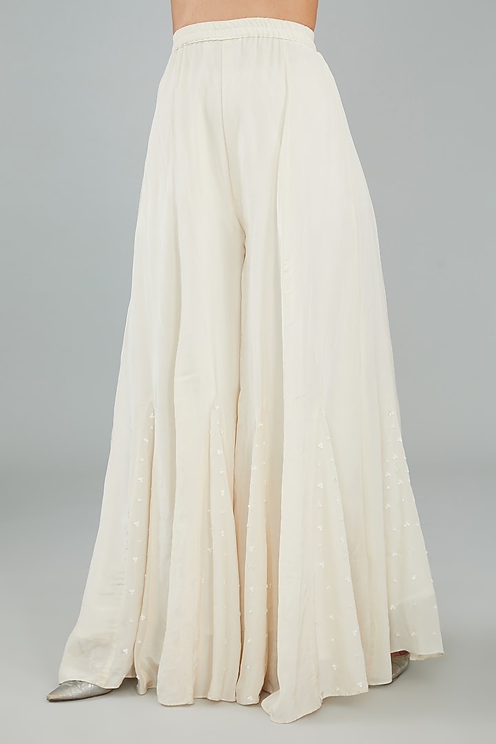 Ivory Viscose Crepe & Net Wedding Sharara Set by Sangeeta Swati at Pernia's Pop Up Shop