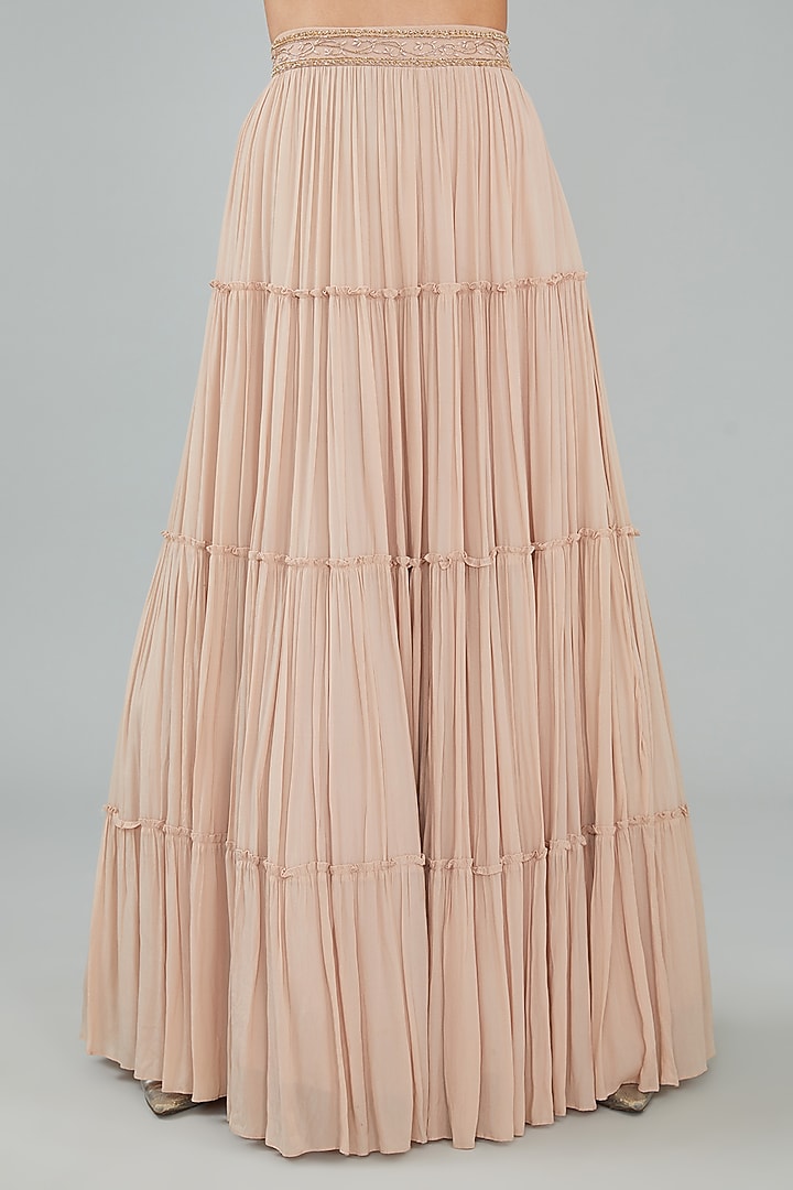 Nude Viscose Crepe & Net Wedding Lehenga Set by Sangeeta Swati at Pernia's Pop Up Shop