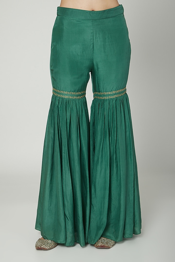 Green Hand Embroidered Kurta With Wedding Sharara Pants by Samatvam By Anjali Bhaskar at Pernia's Pop Up Shop
