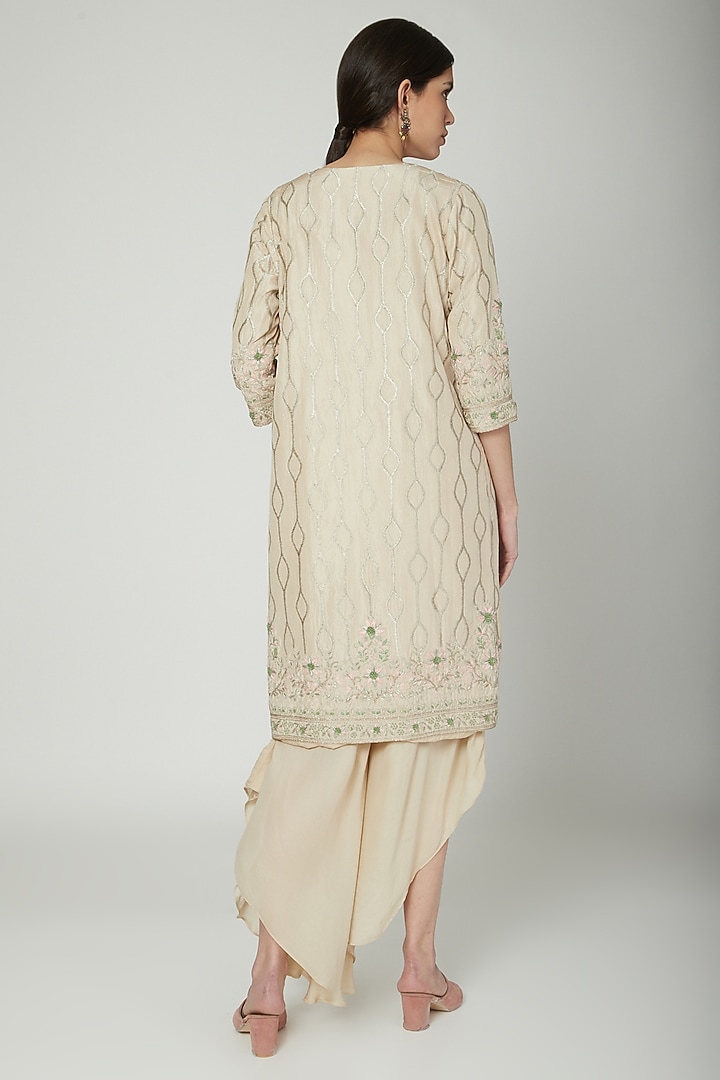 Beige Jumpsuit With Embroidered Jacket by Samatvam By Anjali Bhaskar at Pernia's Pop Up Shop