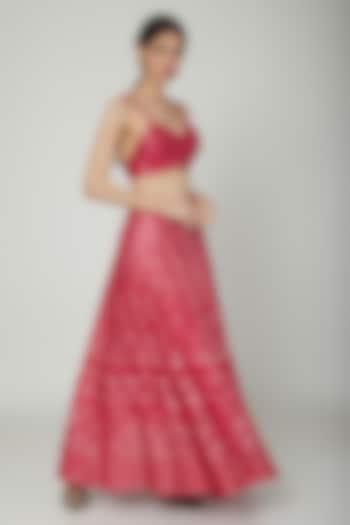 Fuchsia Hand Embroidered Wedding Lehenga With Bralette by Samatvam By Anjali Bhaskar at Pernia's Pop Up Shop