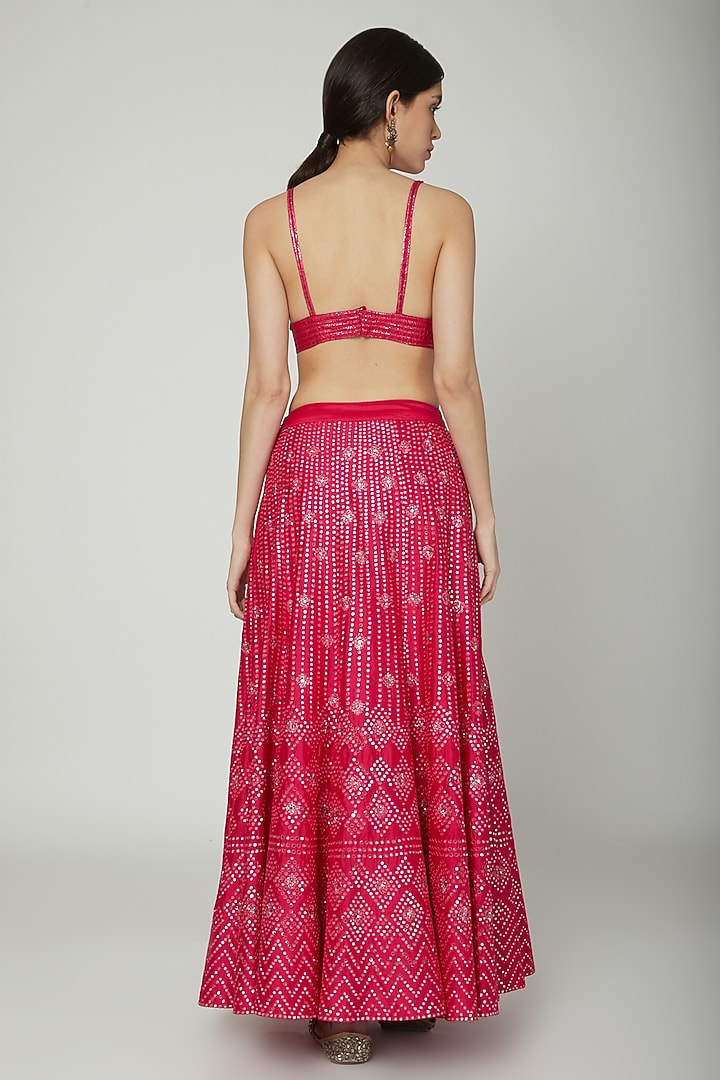 Fuchsia Hand Embroidered Wedding Lehenga With Bralette by Samatvam By Anjali Bhaskar at Pernia's Pop Up Shop