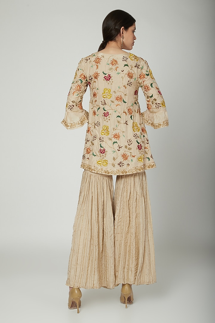 Beige Hand Embroidered Kurta With Bridal Sharara Pants by Samatvam By Anjali Bhaskar at Pernia's Pop Up Shop