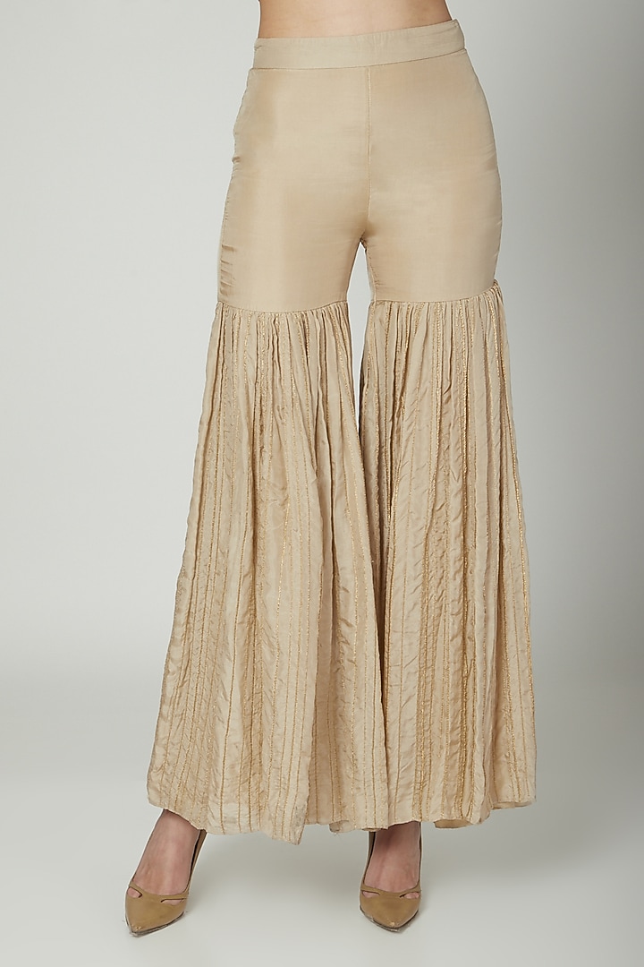 Beige Hand Embroidered Kurta With Bridal Sharara Pants by Samatvam By Anjali Bhaskar at Pernia's Pop Up Shop