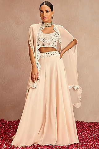 Old Rose Pink Embroidered Lehenga Set by Samatvam By Anjali Bhaskar