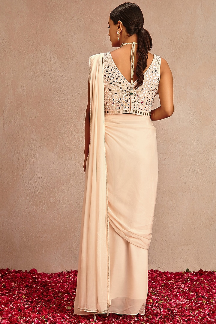 Old Rose Pink Blended Chiffon Pre-Draped Wedding Saree Set by Samatvam By Anjali Bhaskar at Pernia's Pop Up Shop