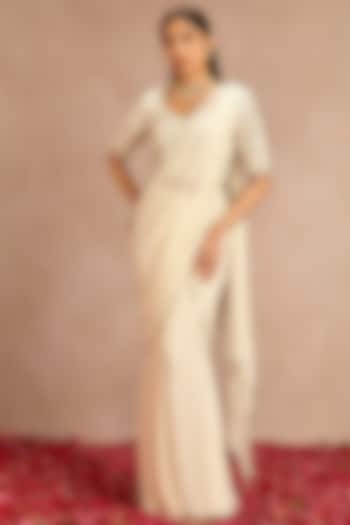 Ivory Blended Georgette Pre-Draped Saree Set by Samatvam By Anjali Bhaskar
