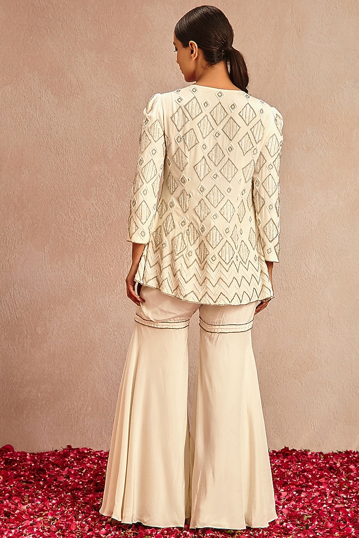 Ivory Blended Crepe Wedding Sharara Set by Samatvam By Anjali Bhaskar at Pernia's Pop Up Shop