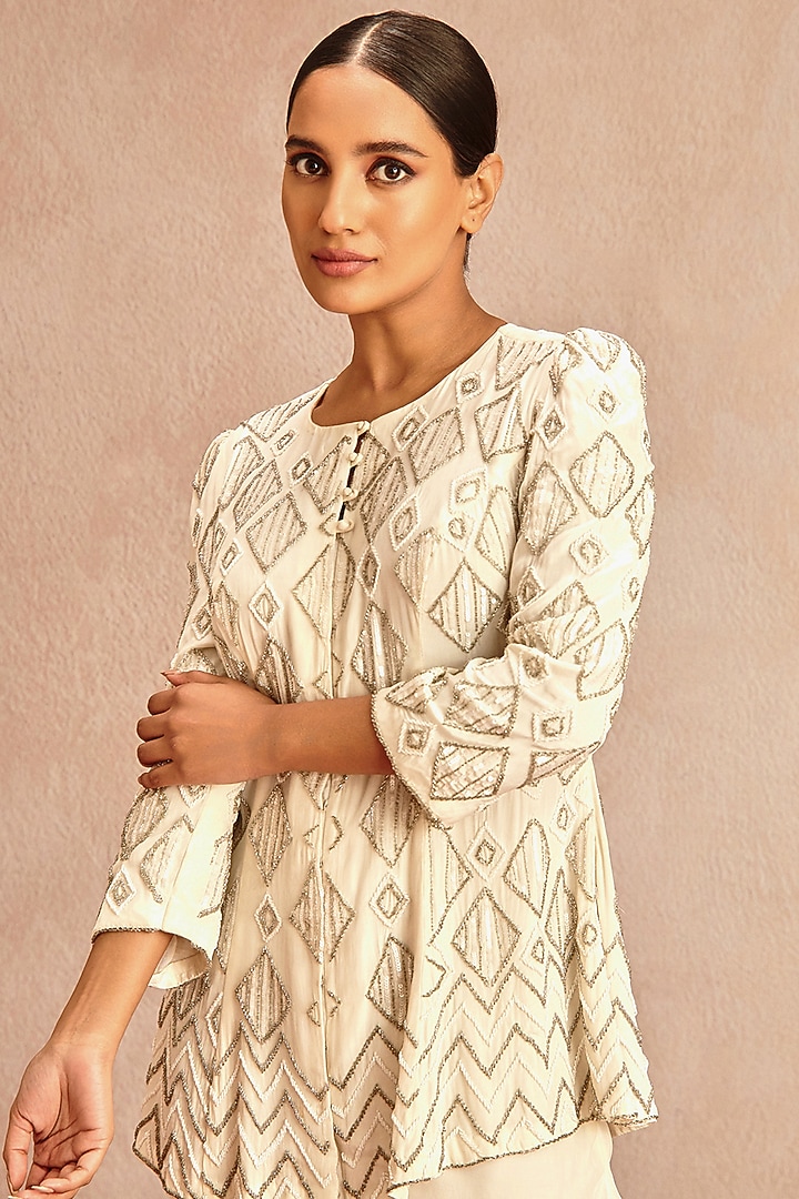 Ivory Blended Crepe Wedding Sharara Set by Samatvam By Anjali Bhaskar at Pernia's Pop Up Shop