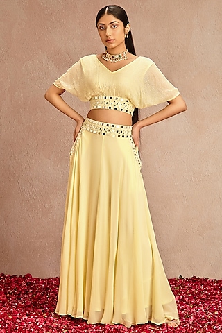 Lemon Yellow Embroidered Lehenga Set by Samatvam By Anjali Bhaskar