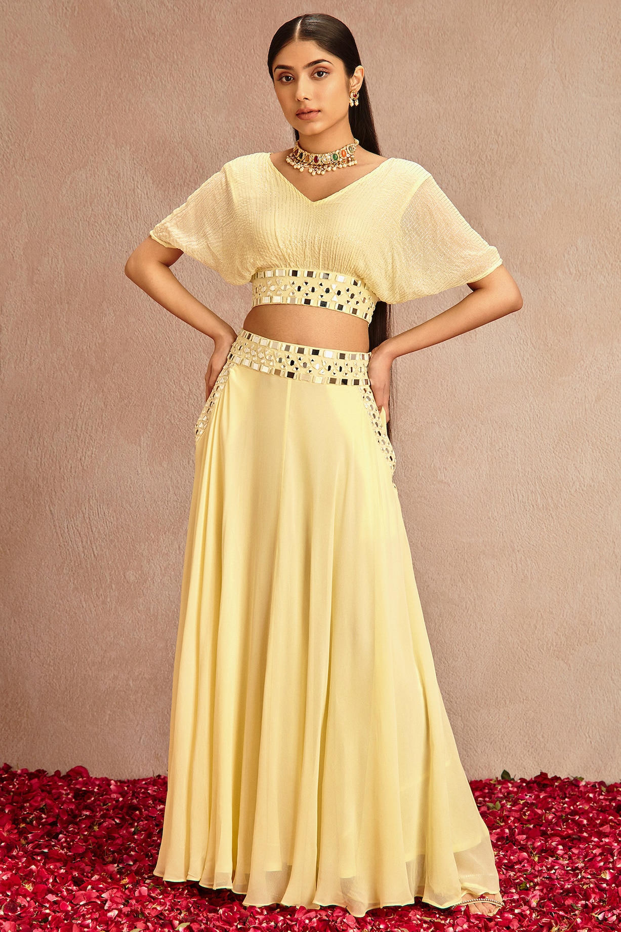 Lemon Overlap Lehenga Set