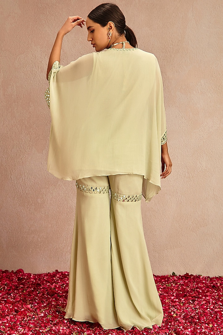 Sage Green Blended Georgette Party Wear Sharara Set by Samatvam By Anjali Bhaskar at Pernia's Pop Up Shop
