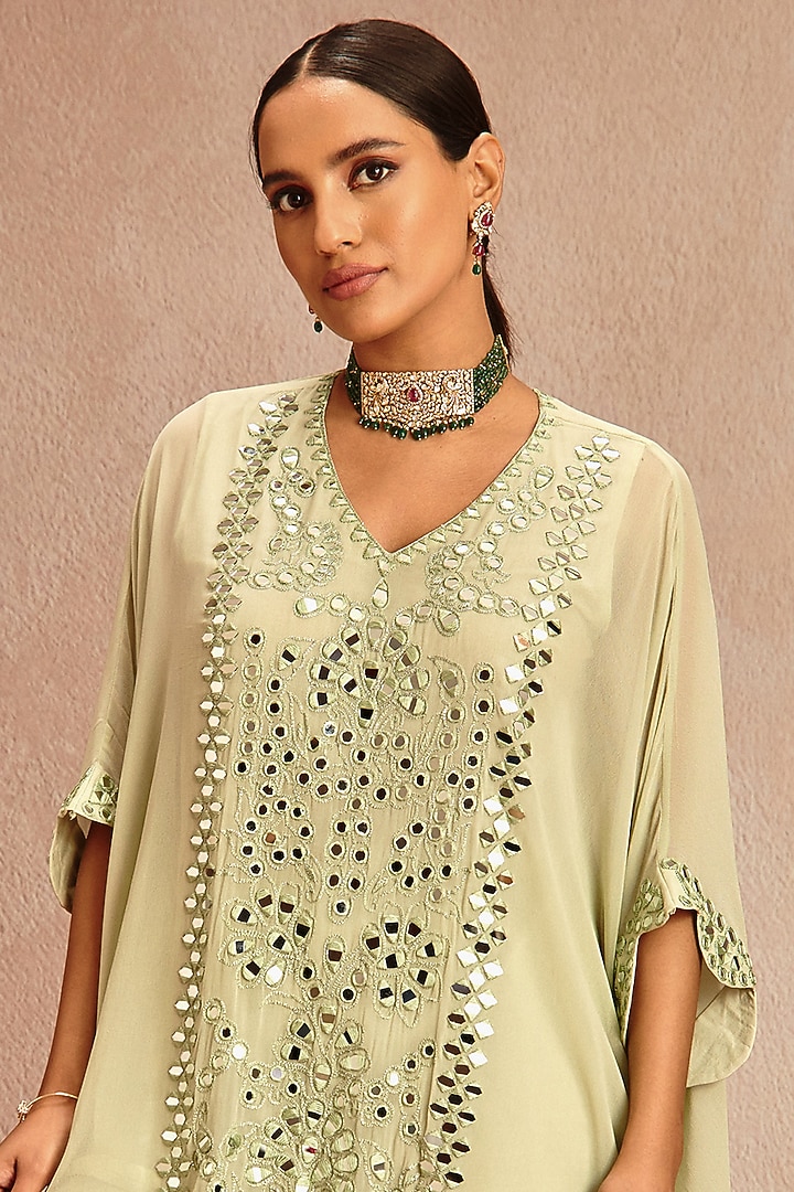 Sage Green Blended Georgette Party Wear Sharara Set by Samatvam By Anjali Bhaskar at Pernia's Pop Up Shop