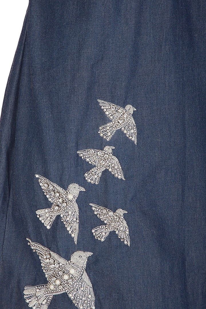Blue Embroidered Denim Vacation Dress by Samatvam By Anjali Bhaskar at Pernia's Pop Up Shop