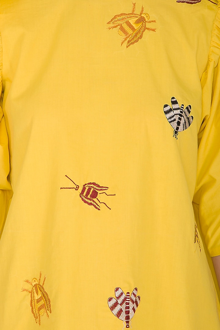 Yellow Bug Embroidered Vacation Dress by Samatvam By Anjali Bhaskar at Pernia's Pop Up Shop