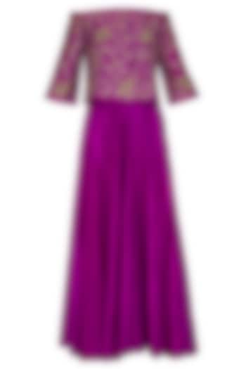 Purple Embroidered Off Shoulder Top With Lehenga Skirt by Samatvam By Anjali Bhaskar
