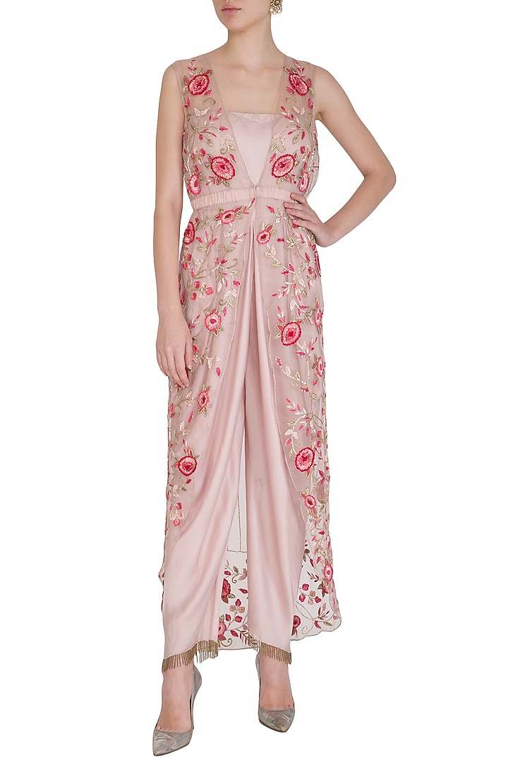 Pink Jumpsuit With Embroidered Jacket by Samatvam By Anjali Bhaskar at Pernia's Pop Up Shop