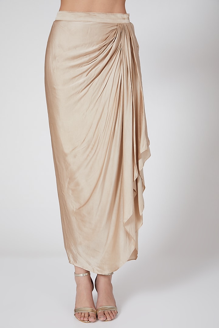 Beige Draped Dhoti Set With Embroidered Top by Samatvam By Anjali Bhaskar at Pernia's Pop Up Shop