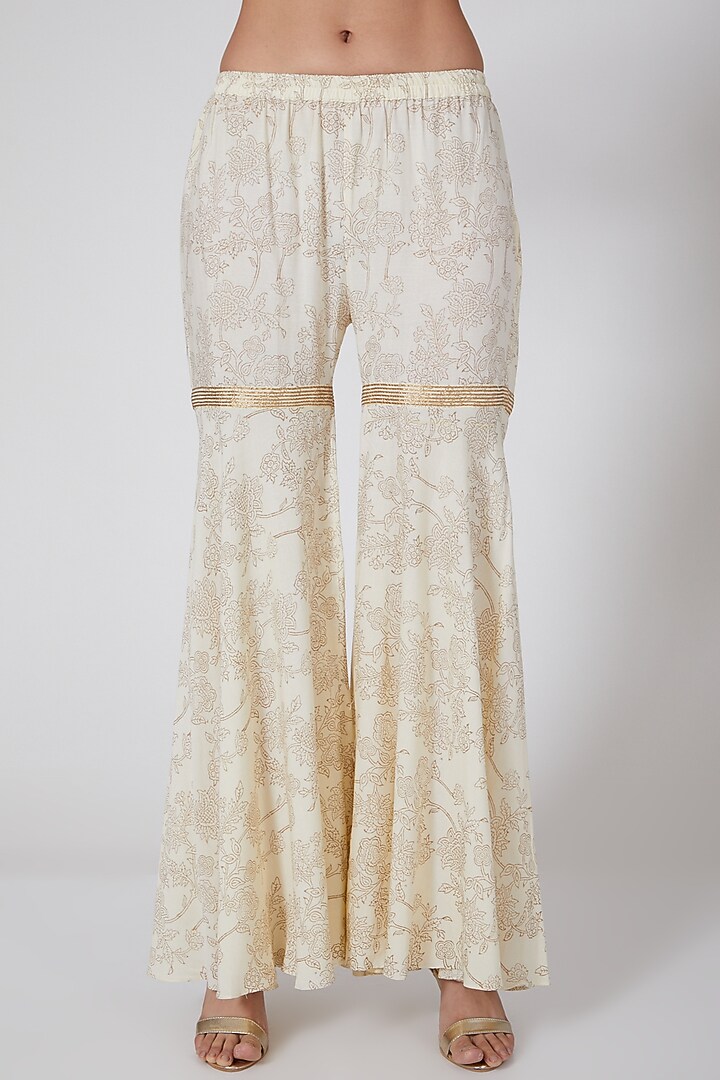 Cream Hand Embroidered Sharara Set by Samatvam By Anjali Bhaskar at Pernia's Pop Up Shop