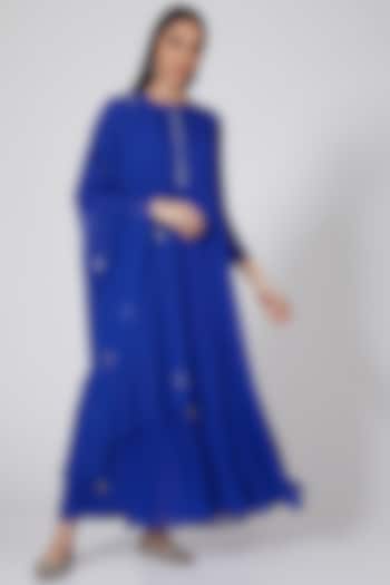 Blue Hand Embroidered Anarkali Set by Samatvam By Anjali Bhaskar at Pernia's Pop Up Shop