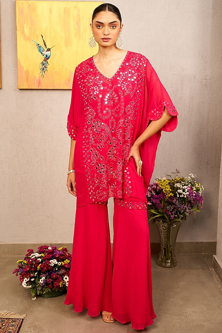 Hot Pink Viscose Georgette Sharara Set by Samatvam By Anjali Bhaskar at Pernia's Pop Up Shop