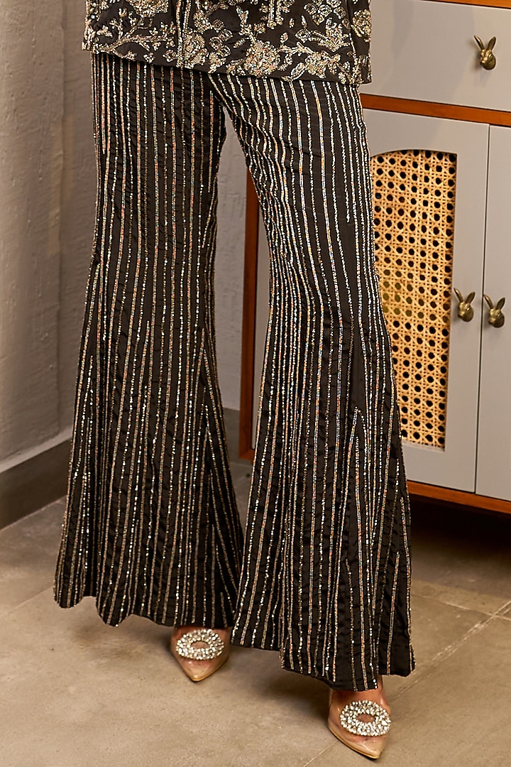 Black Blended Crepe Hand Embroidered Wedding Sharara Set by Samatvam By Anjali Bhaskar at Pernia's Pop Up Shop