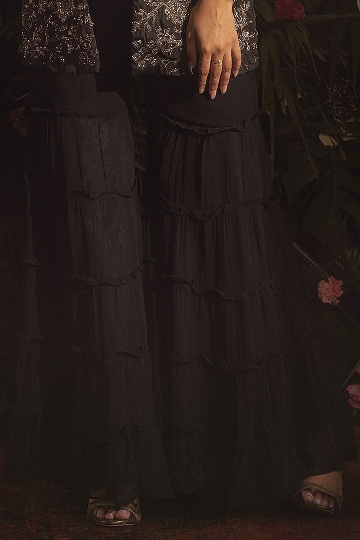 Black Blended Georgette Hand Embroidered Jacket Set by Samatvam By Anjali Bhaskar at Pernia's Pop Up Shop