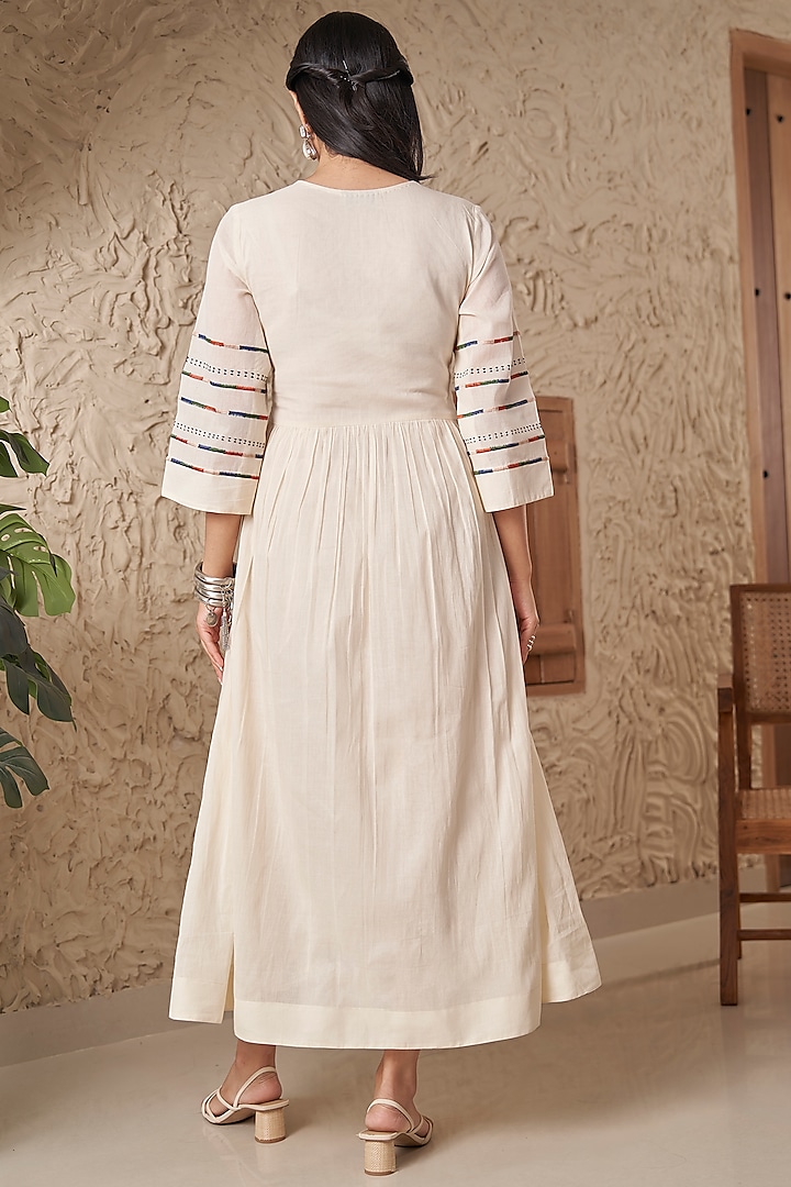 Cream Mulmul Embroidered Summer Dress by Samatvam By Anjali Bhaskar at Pernia's Pop Up Shop