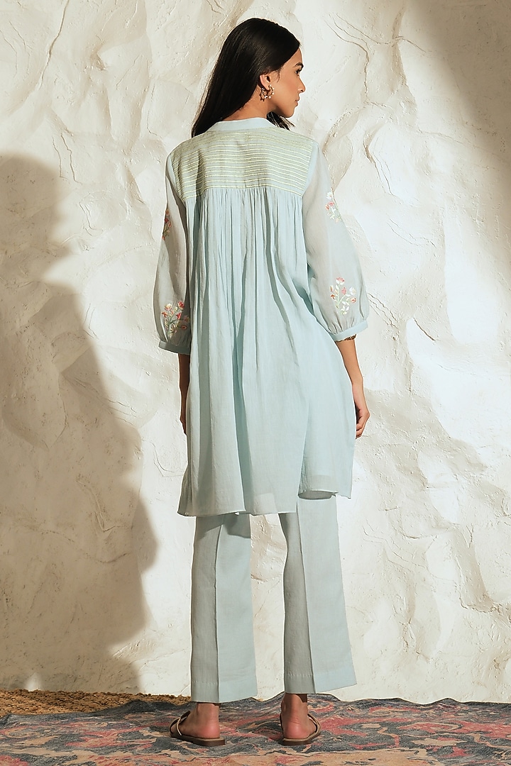 Pastel Blue Mul Mul Floral Embroidered Co-Ord Set by Samatvam By Anjali Bhaskar at Pernia's Pop Up Shop
