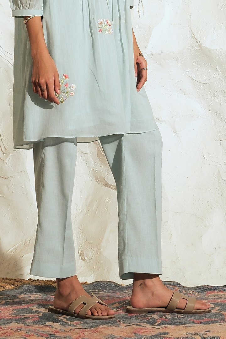 Pastel Blue Mul Mul Floral Embroidered Co-Ord Set by Samatvam By Anjali Bhaskar at Pernia's Pop Up Shop