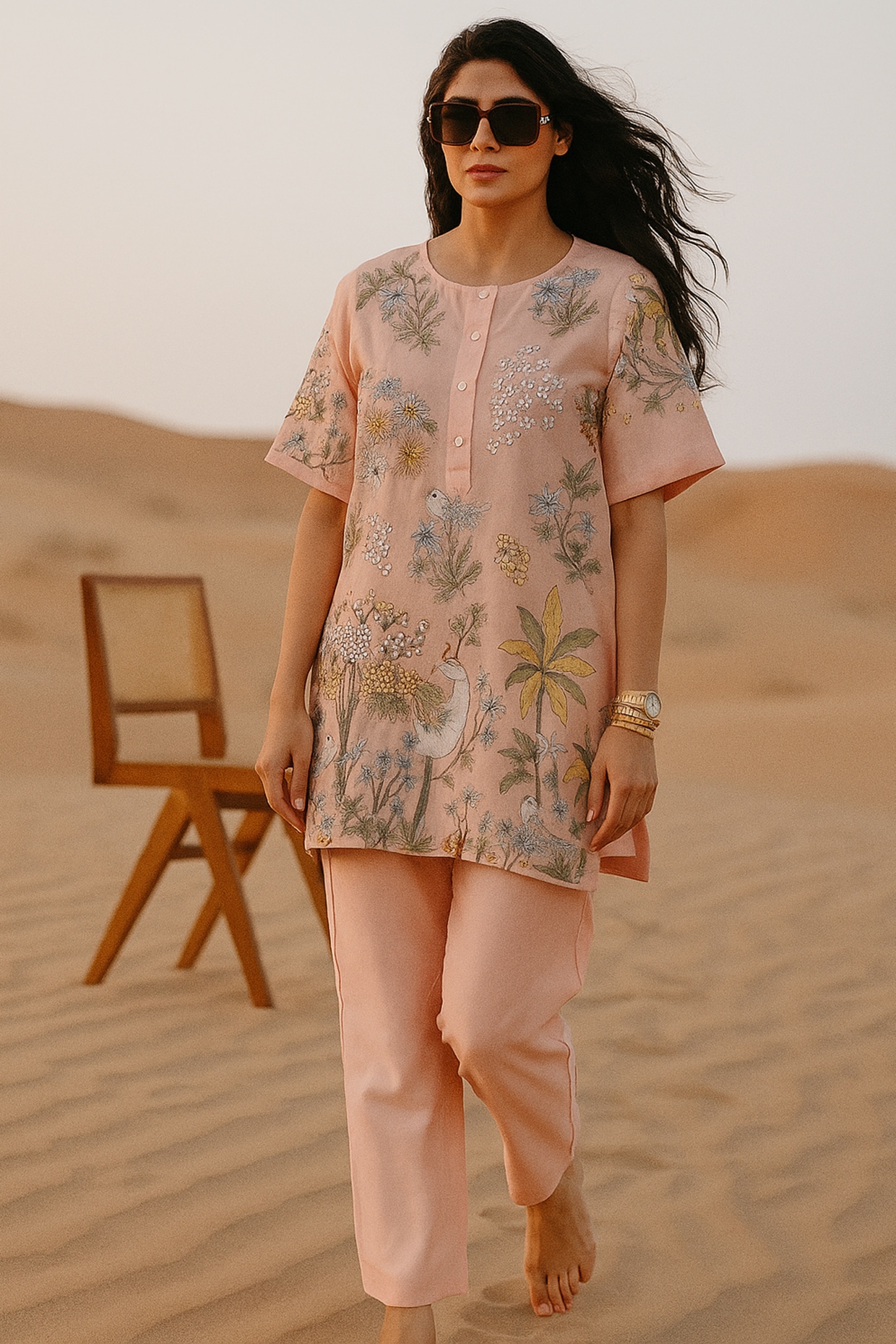 Samatvam By Anjali Bhaskar Blush Pink Chanderi Thread Embroidered Kurta Set