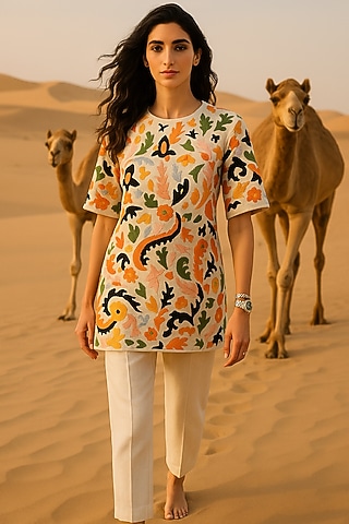Ivory Mulmul Floral Embroidered Co-Ord Set by Samatvam By Anjali Bhaskar