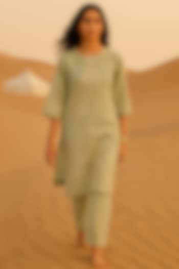 Sage Green Chanderi Motif Embroidered Kurta Set by Samatvam By Anjali Bhaskar at Pernia's Pop Up Shop