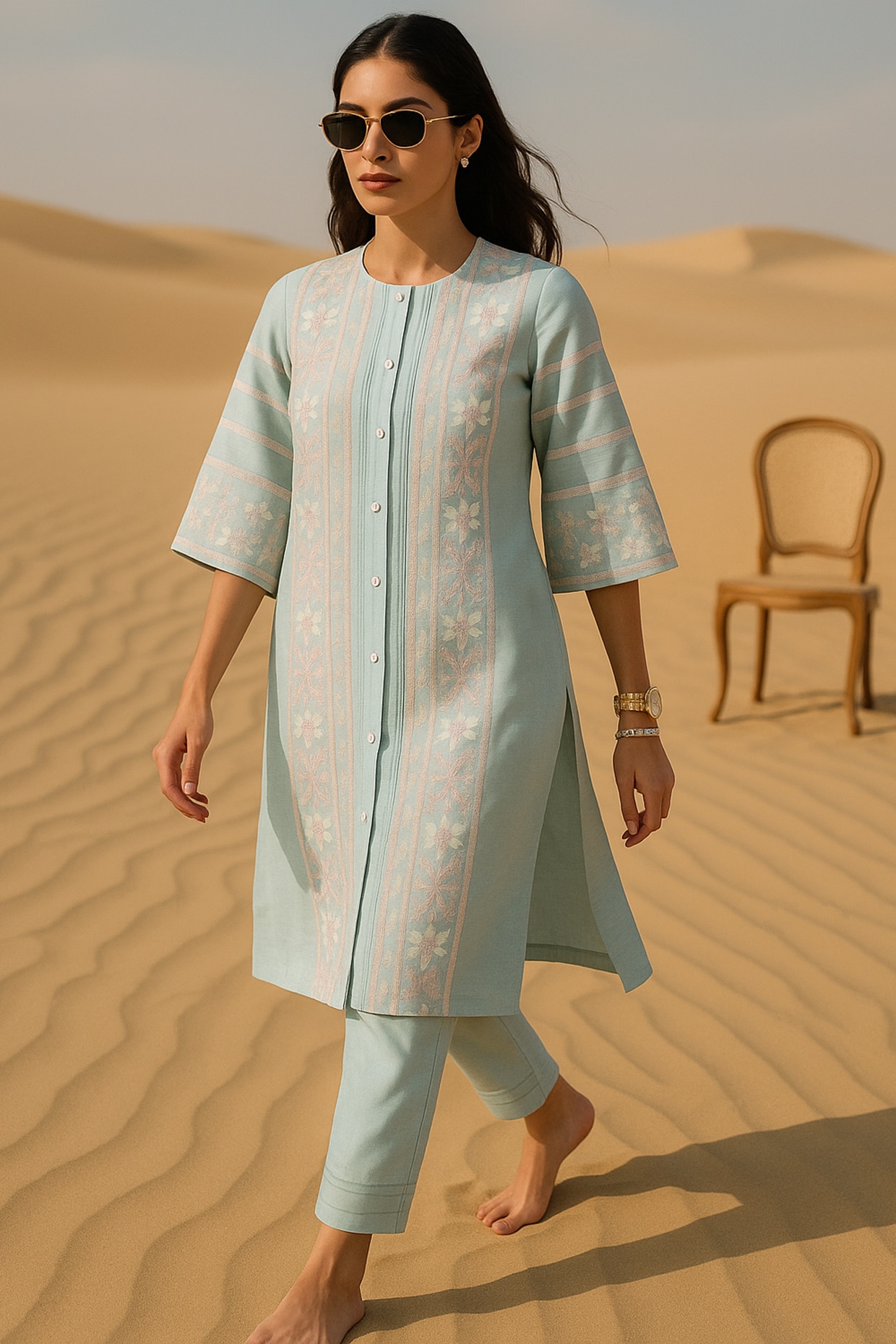 Samatvam By Anjali Bhaskar Powder Blue Chanderi Motif Embroidered Straight Kurta Set
