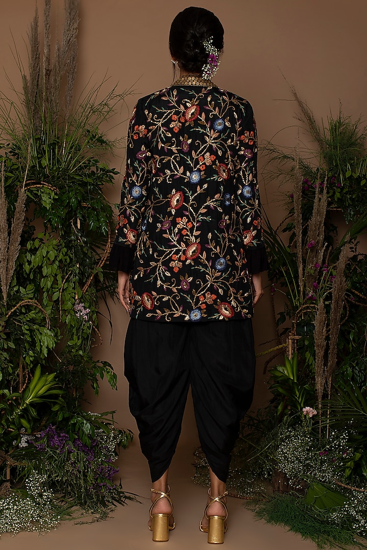 Black Jumpsuit With Embroidered Jacket by Samatvam By Anjali Bhaskar at Pernia's Pop Up Shop