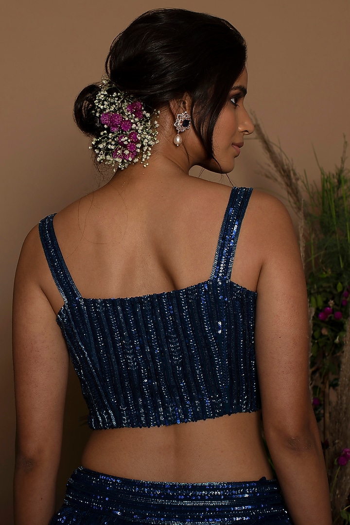 Midnight Blue Embroidered Wedding Lehenga & Blouse by Samatvam By Anjali Bhaskar at Pernia's Pop Up Shop