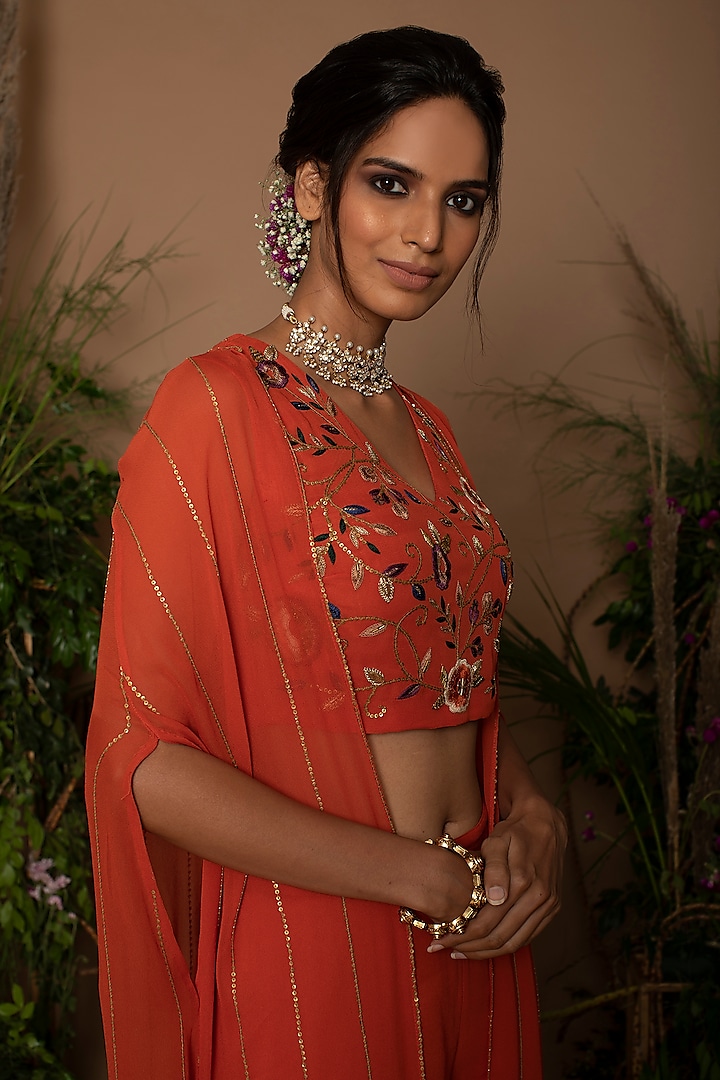 Burnt Orange Embroidered Gharara Set by Samatvam By Anjali Bhaskar at Pernia's Pop Up Shop