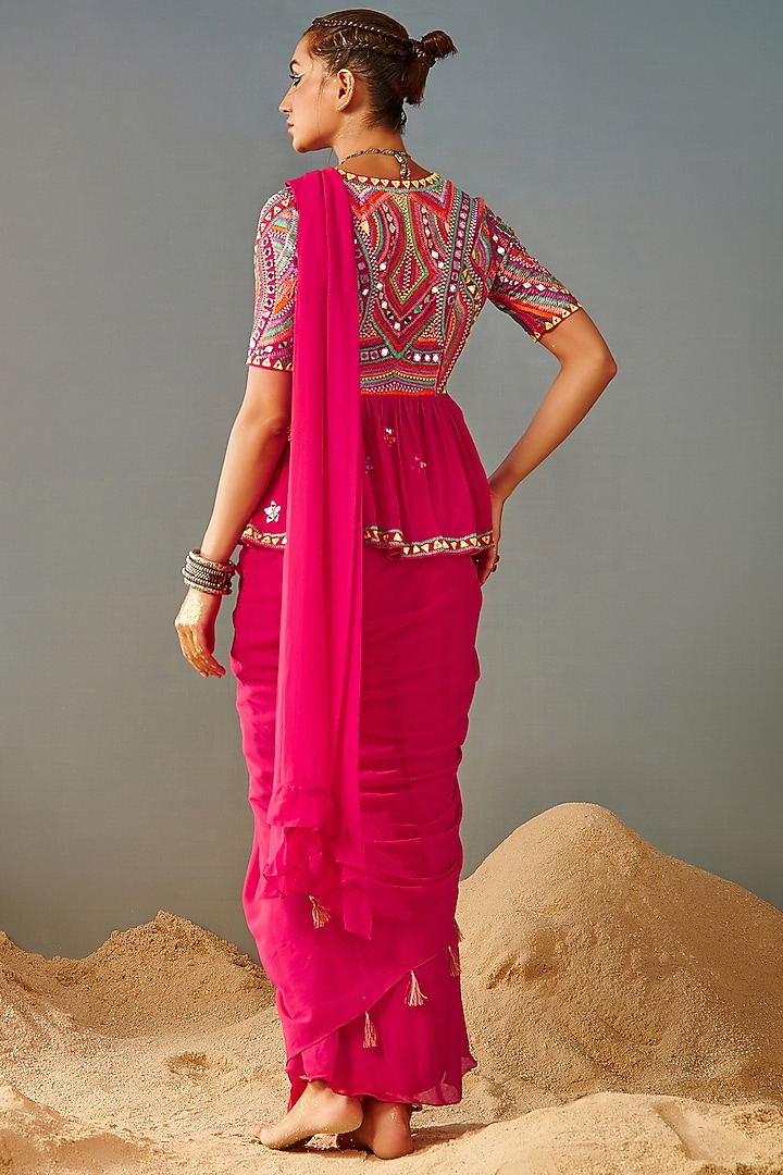 Pink Blended Georgette Wedding Saree Set by Samatvam By Anjali Bhaskar at Pernia's Pop Up Shop