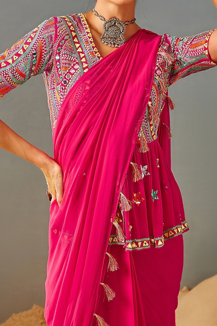Pink Blended Georgette Wedding Saree Set by Samatvam By Anjali Bhaskar at Pernia's Pop Up Shop