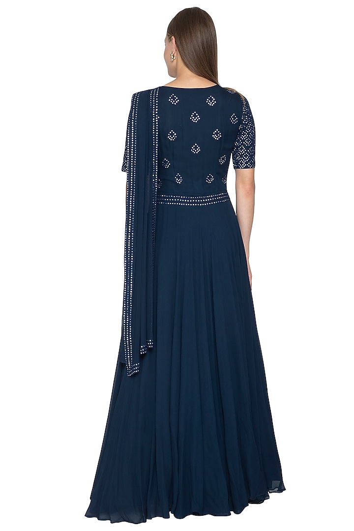 Midnight Blue Embroidered Wedding Anarkali by Samatvam By Anjali Bhaskar at Pernia's Pop Up Shop