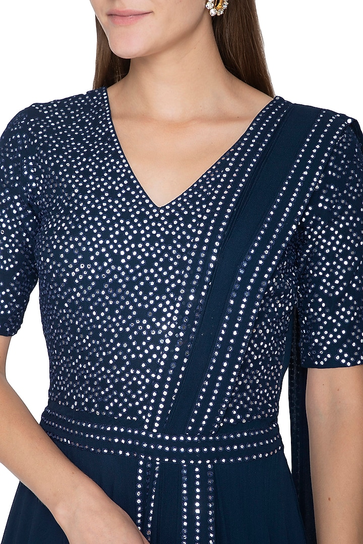 Midnight Blue Embroidered Wedding Anarkali by Samatvam By Anjali Bhaskar at Pernia's Pop Up Shop